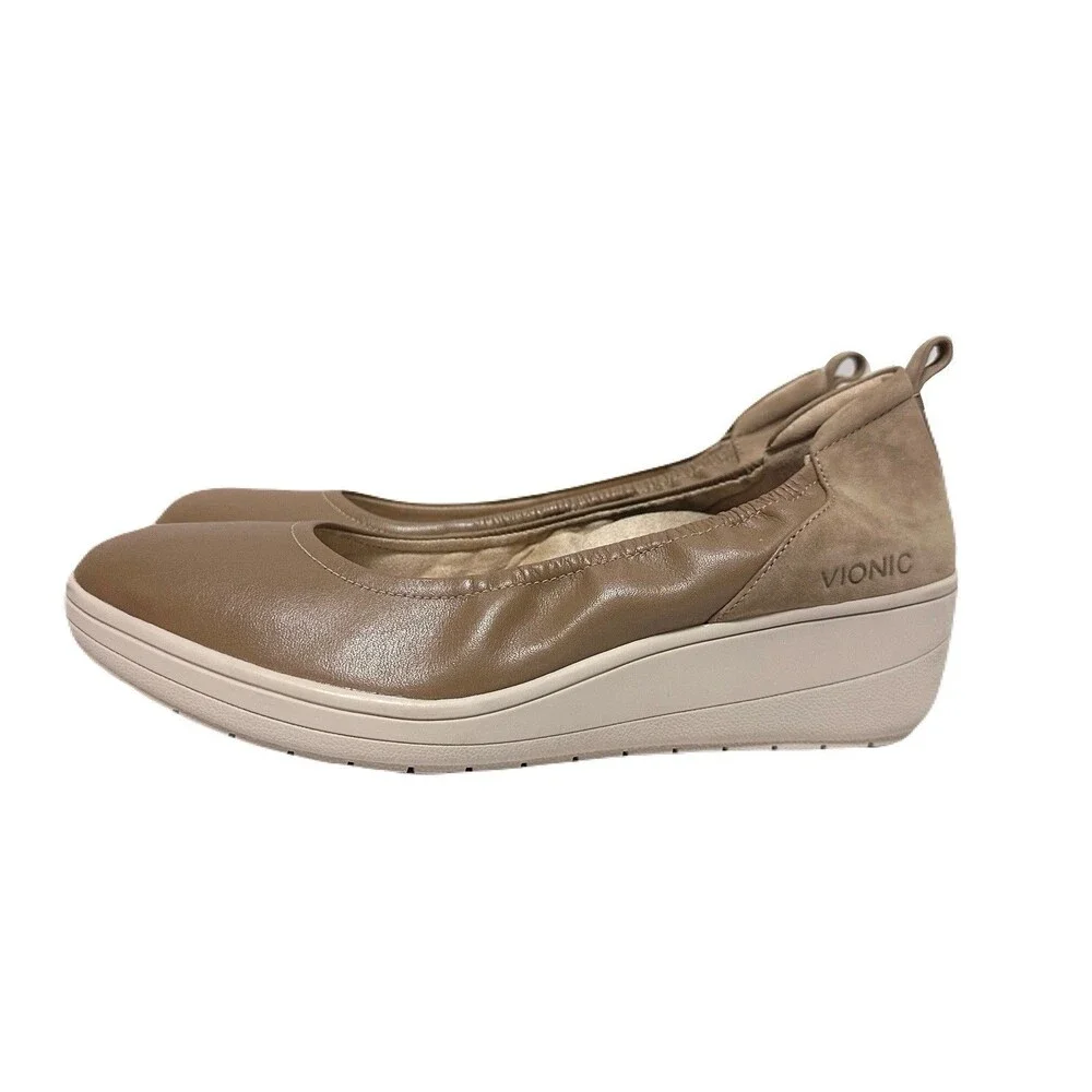 NEW Vionic Jacey Womens Size 11 WIDE Toffee Leather Arch Support Wedge Pump